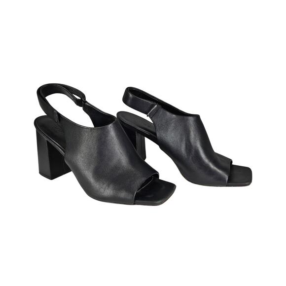 VINCE NIARA WOMEN'S BLACK SLINGBACK BLOCK HEEL SANDAL LEATHER SIZE 9M - Picture 1 of 12